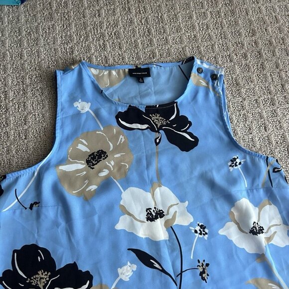 WHO WHAT WEAR Small S Semi Sheer Blue Tan Floral Tank Top Sleeveless Blouse - Picture 3 of 9
